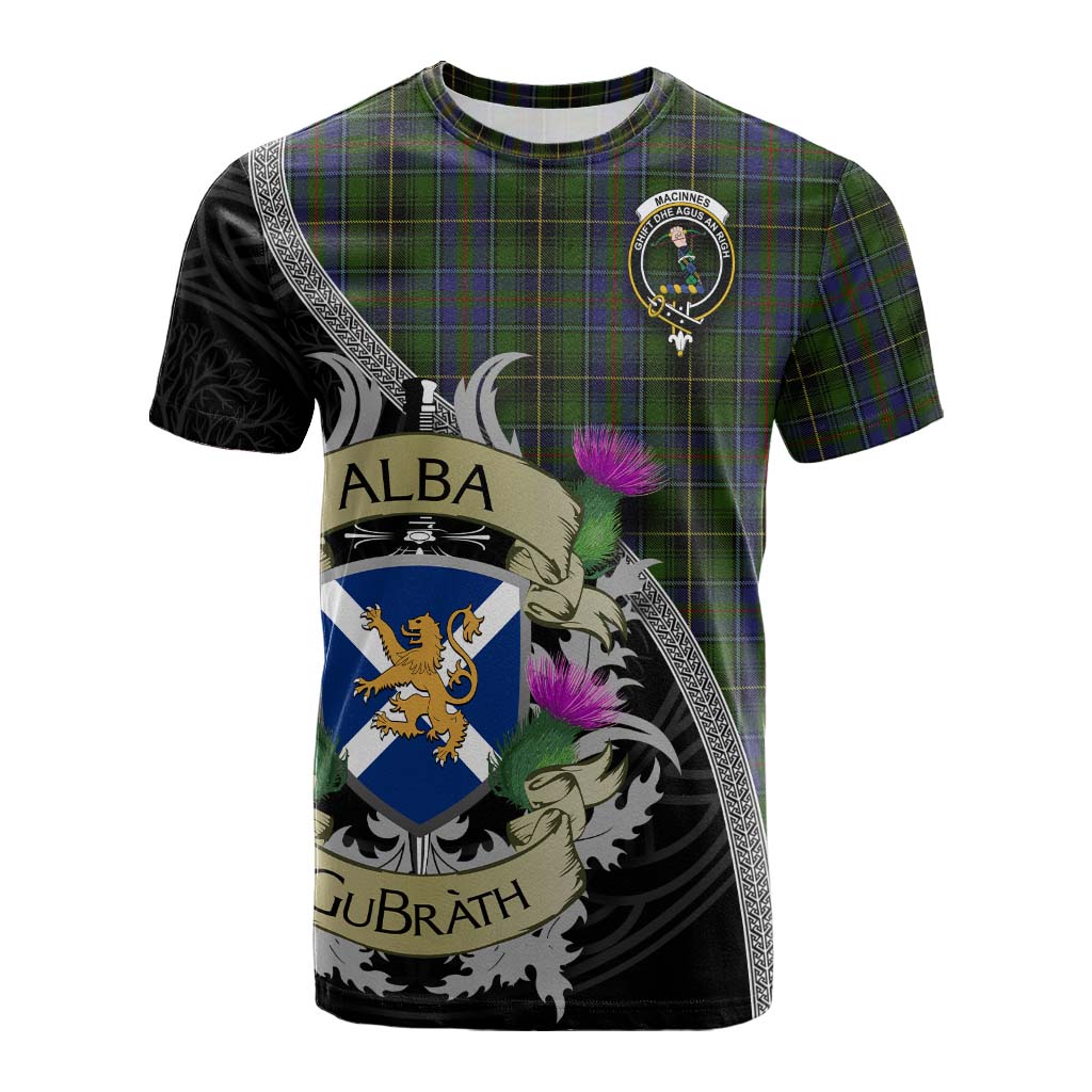 Tartan Vibes Clothing MacInnes (McInnes) Tartan Family Crest Cotton T-shirt Lion Rampant Royal Thistle Shield Celtic Inspired