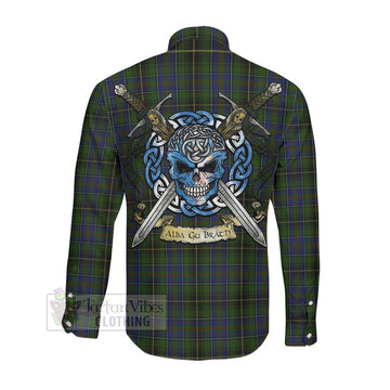 MacInnes (McInnes) Tartan Long Sleeve Button Shirt with Family Crest Celtic Skull Style