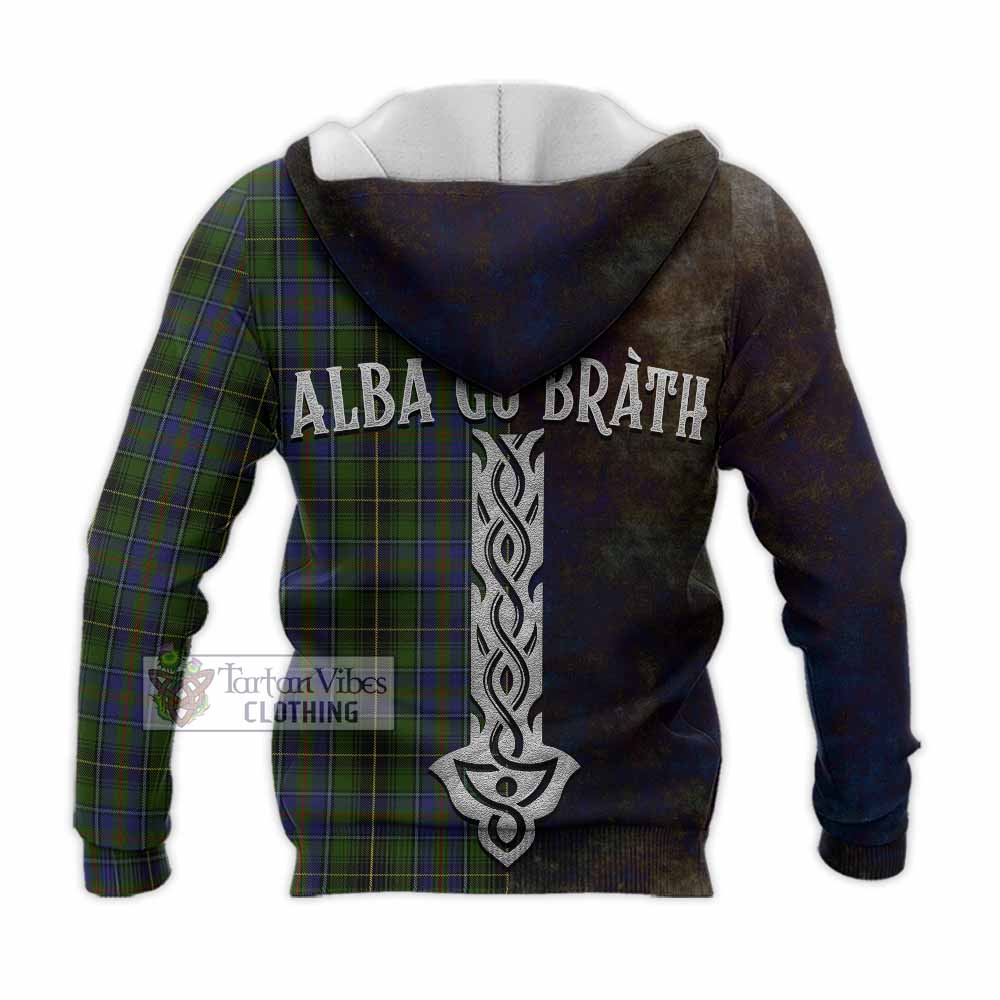 Tartan Vibes Clothing MacInnes (McInnes) Tartan Family Crest Knitted Hoodie Alba Gu Brath Be Brave Lion Ancient Style