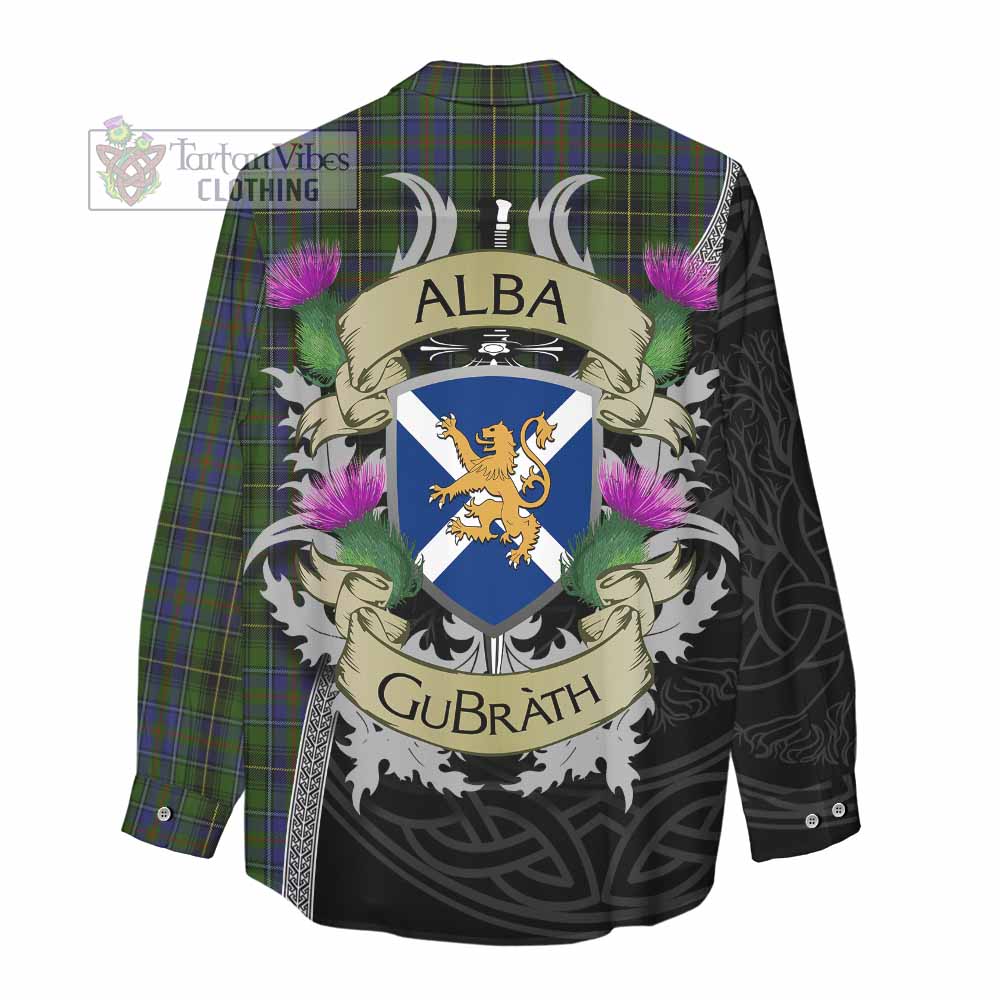 Tartan Vibes Clothing MacInnes (McInnes) Tartan Family Crest Women's Casual Shirt Lion Rampant Royal Thistle Shield Celtic Inspired