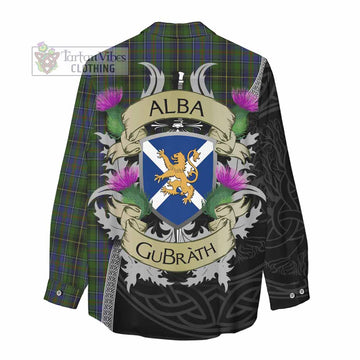 Tartan Vibes Clothing MacInnes (McInnes) Tartan Family Crest Women's Casual Shirt Lion Rampant Royal Thistle Shield Celtic Inspired