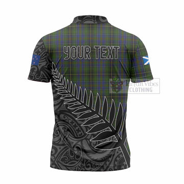 Tartan Vibes Clothing MacInnes (McInnes) Crest Tartan Zipper Polo Shirt with New Zealand Silver Fern Half Style