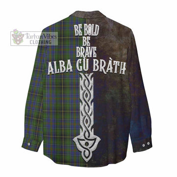 Tartan Vibes Clothing MacInnes (McInnes) Tartan Family Crest Women's Casual Shirt Alba Gu Brath Be Brave Lion Ancient Style