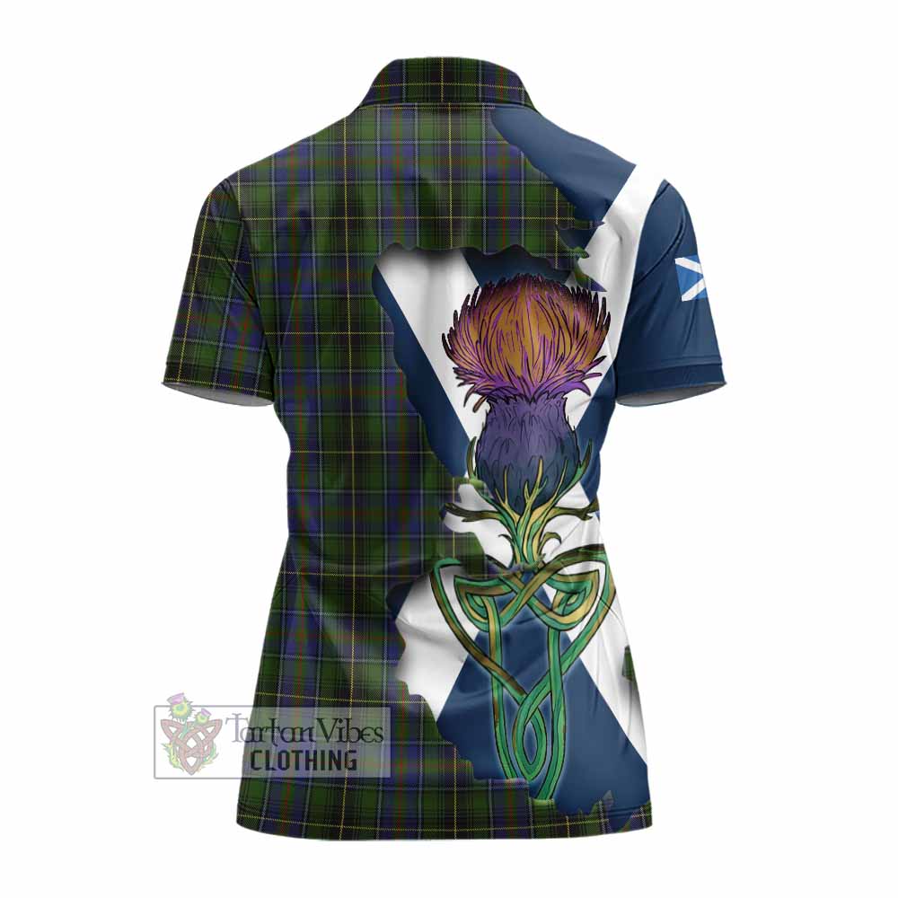 Tartan Vibes Clothing MacInnes (McInnes) Tartan Family Crest Women's Polo Shirt Scottish Thistle Celtic Inspired