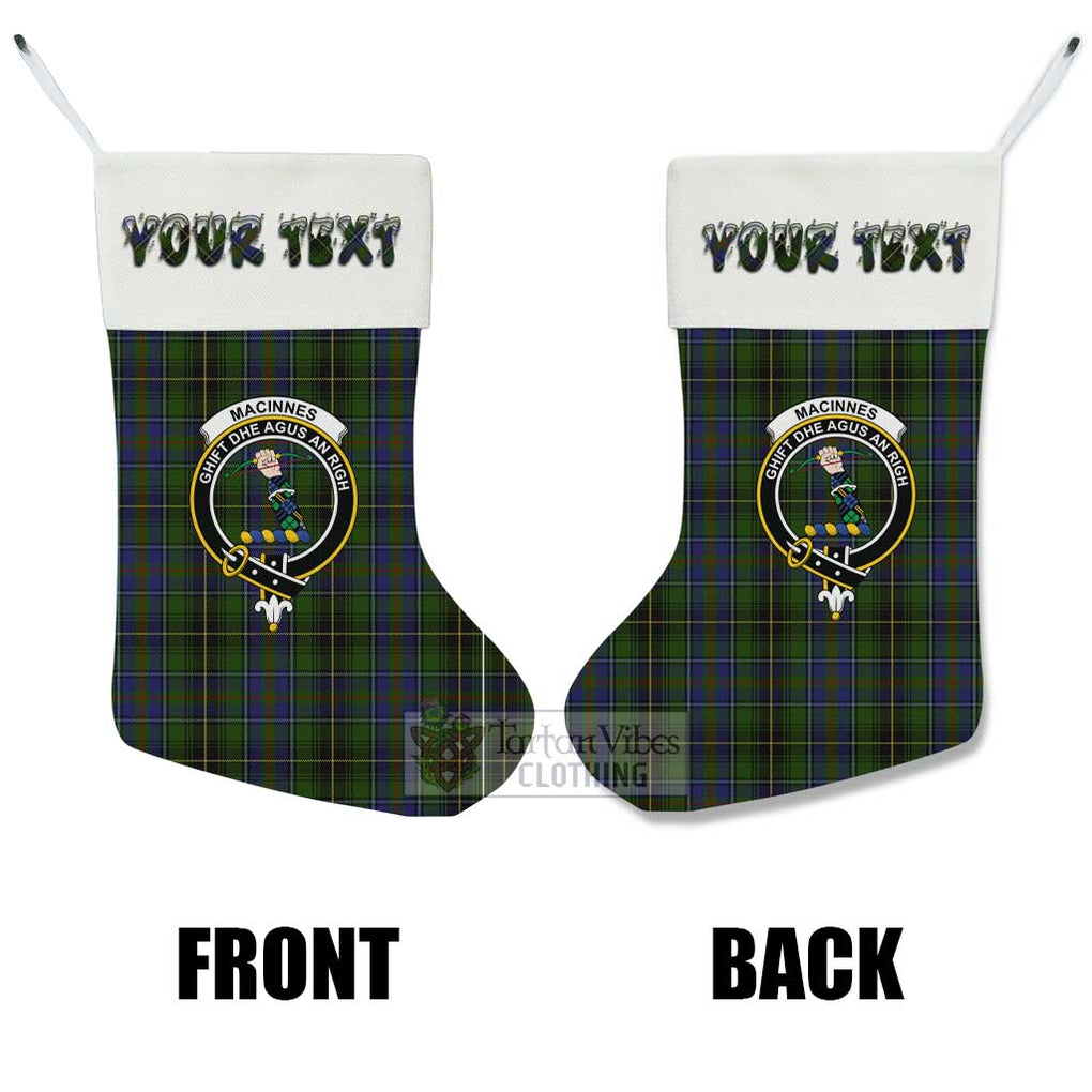 Tartan Vibes Clothing MacInnes (McInnes) Tartan Family Crest Christmas Stocking with Personalized Text