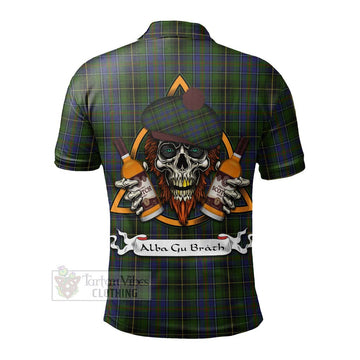 MacInnes (McInnes) Tartan Polo Shirt with Family Crest and Bearded Skull Holding Bottles of Whiskey - Tartan Vibes Clothing
