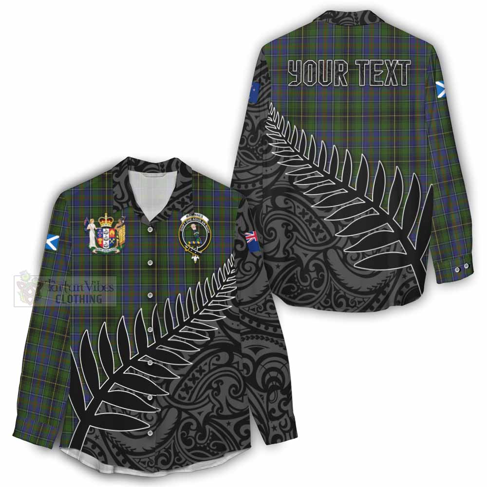 Tartan Vibes Clothing MacInnes (McInnes) Crest Tartan Women's Casual Shirt with New Zealand Silver Fern Half Style