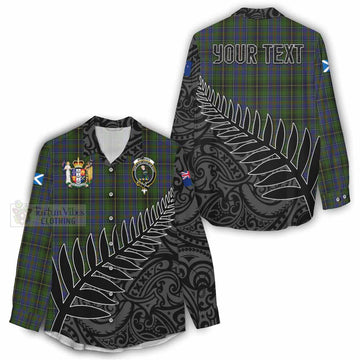 Tartan Vibes Clothing MacInnes (McInnes) Crest Tartan Women's Casual Shirt with New Zealand Silver Fern Half Style