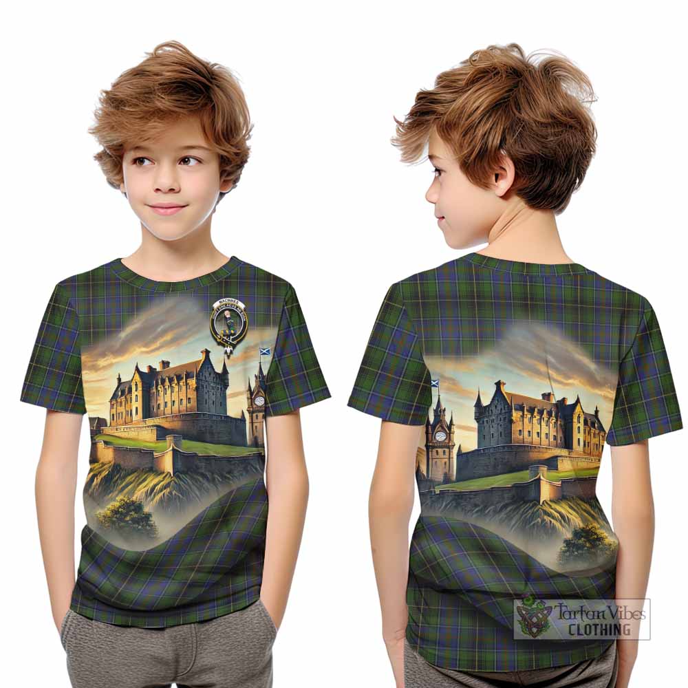 Tartan Vibes Clothing MacInnes (McInnes) Tartan Family Crest Kid T-Shirt with Scottish Ancient Castle Style