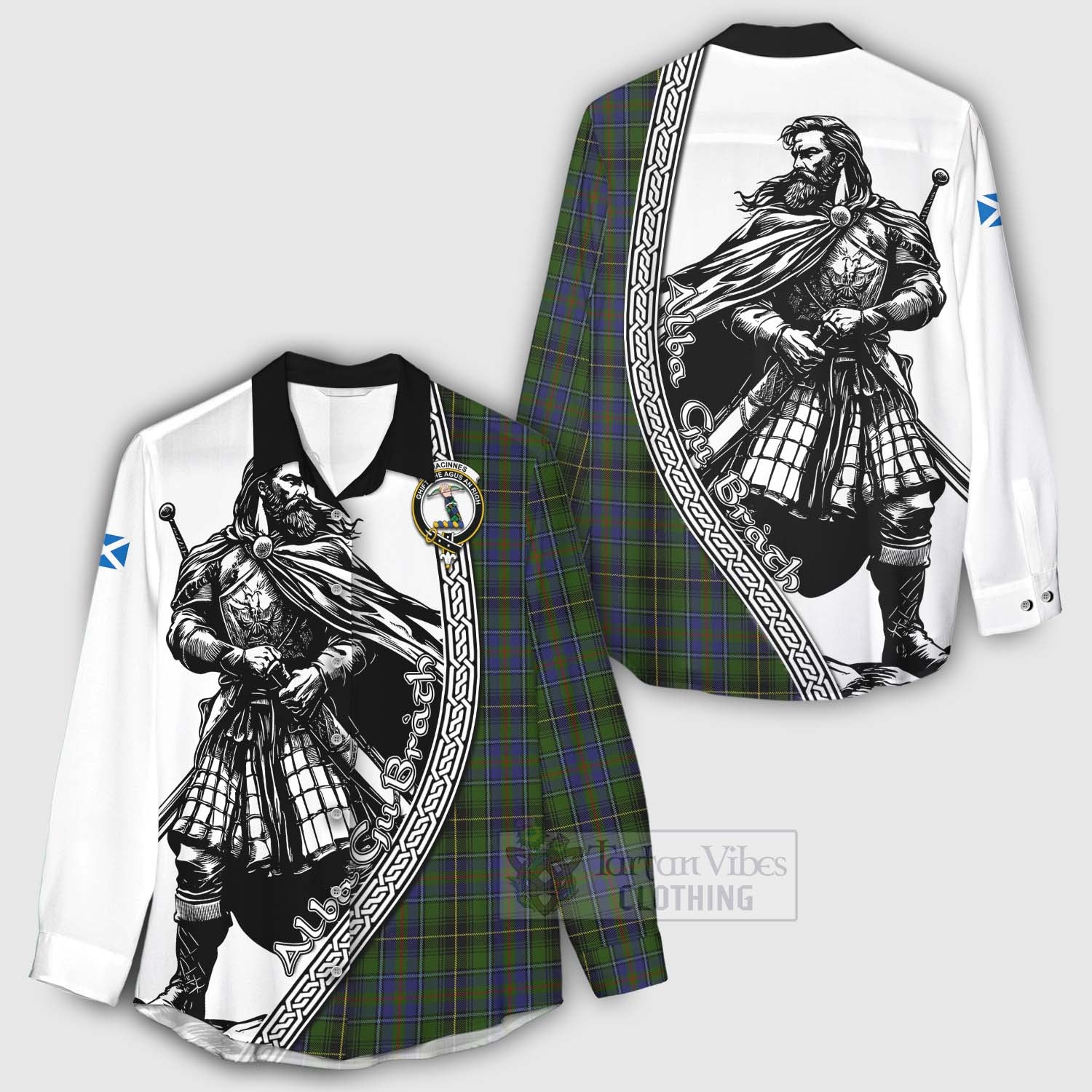 Tartan Vibes Clothing MacInnes (McInnes) Tartan Clan Crest Women's Casual Shirt with Highlander Warrior Celtic Style