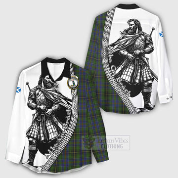 Tartan Vibes Clothing MacInnes (McInnes) Tartan Clan Crest Women's Casual Shirt with Highlander Warrior Celtic Style