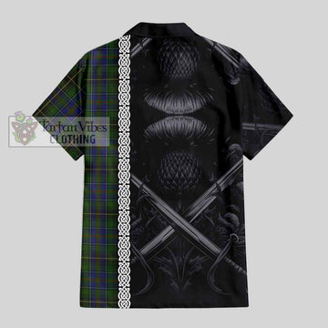 MacInnes (McInnes) Tartan Hawaiian Shirt with Family Crest Cross Sword Thistle Celtic Vibes