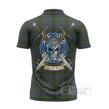 Tartan Vibes Clothing MacInnes (McInnes) Tartan Zipper Polo Shirt with Family Crest Celtic Skull Style