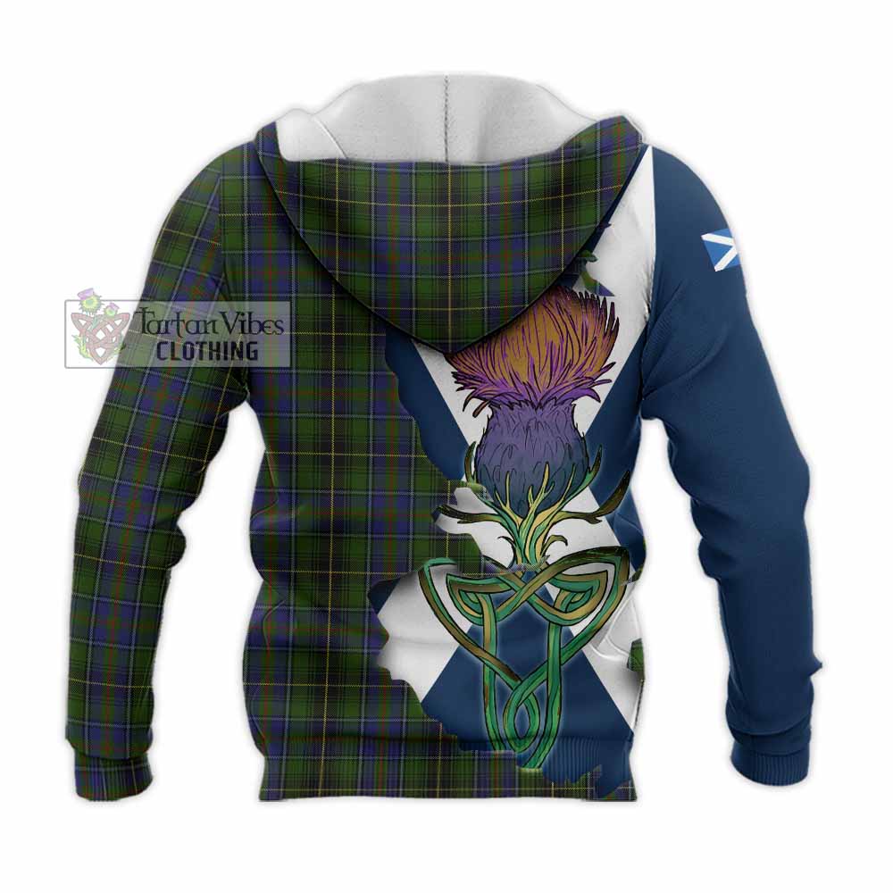 Tartan Vibes Clothing MacInnes (McInnes) Tartan Family Crest Knitted Hoodie Scottish Thistle Celtic Inspired