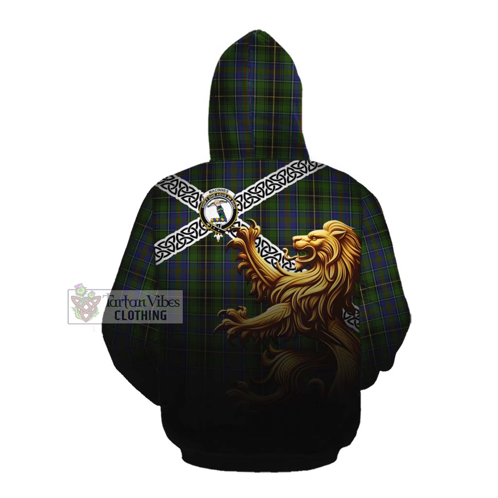 Tartan Vibes Clothing MacInnes (McInnes) Crest Tartan Cotton Hoodie with Golden Lion Emblem Celtic Style