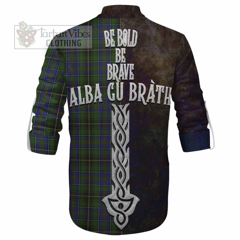 Tartan Vibes Clothing MacInnes (McInnes) Tartan Family Crest Ghillie Kilt Shirt Alba Gu Brath Be Brave Lion Ancient Style