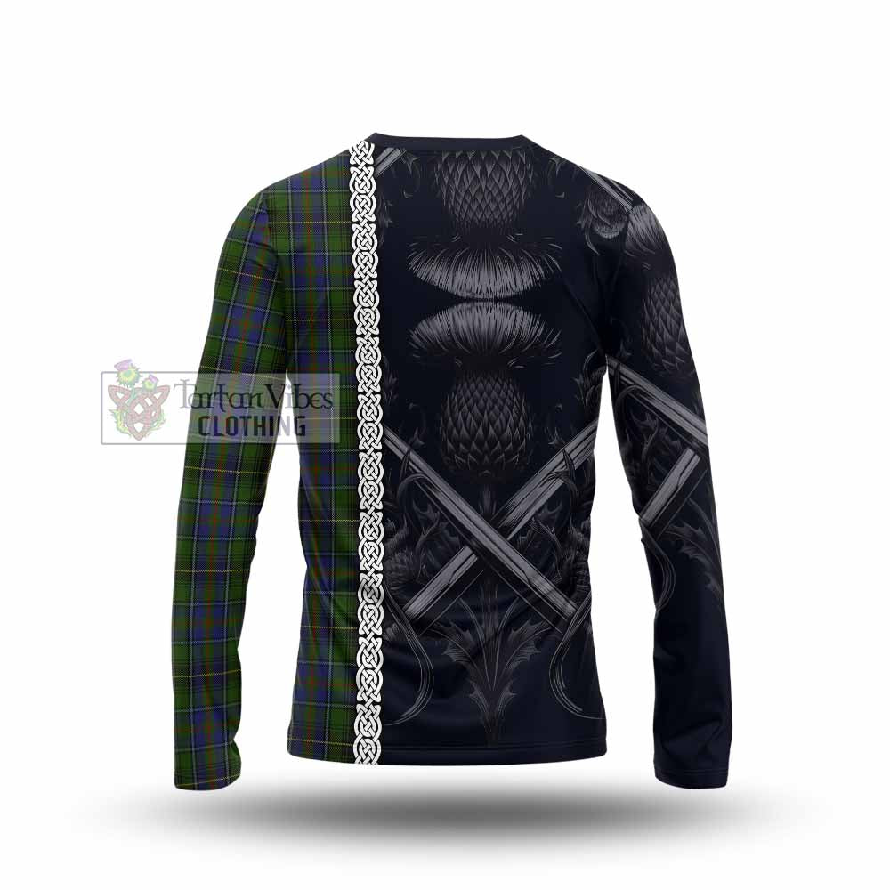 Tartan Vibes Clothing MacInnes (McInnes) Tartan Long Sleeve T-Shirt with Family Crest Cross Sword Thistle Celtic Vibes