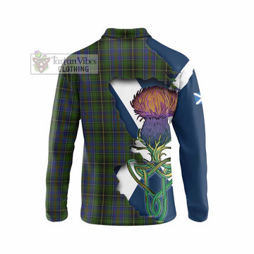 Tartan Vibes Clothing MacInnes (McInnes) Tartan Family Crest Long Sleeve Polo Shirt Scottish Thistle Celtic Inspired