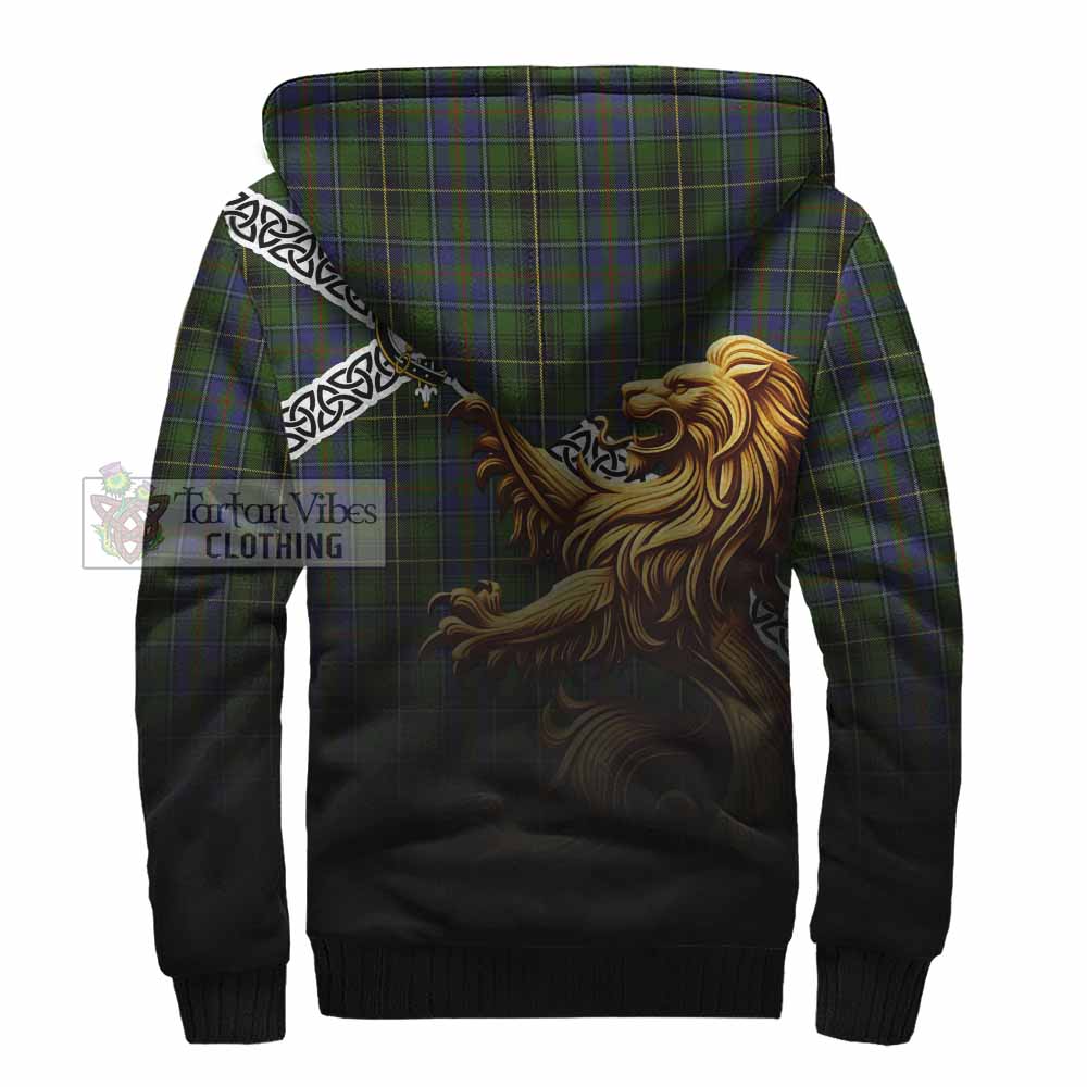 Tartan Vibes Clothing MacInnes (McInnes) Crest Tartan Sherpa Hoodie with Golden Lion Emblem Celtic Style