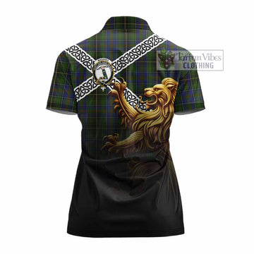 MacInnes (McInnes) Crest Tartan Women's Polo Shirt with Golden Lion Emblem Celtic Style