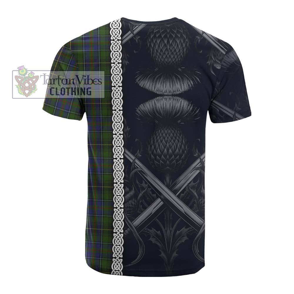 Tartan Vibes Clothing MacInnes (McInnes) Tartan Cotton T-shirt with Family Crest Cross Sword Thistle Celtic Vibes