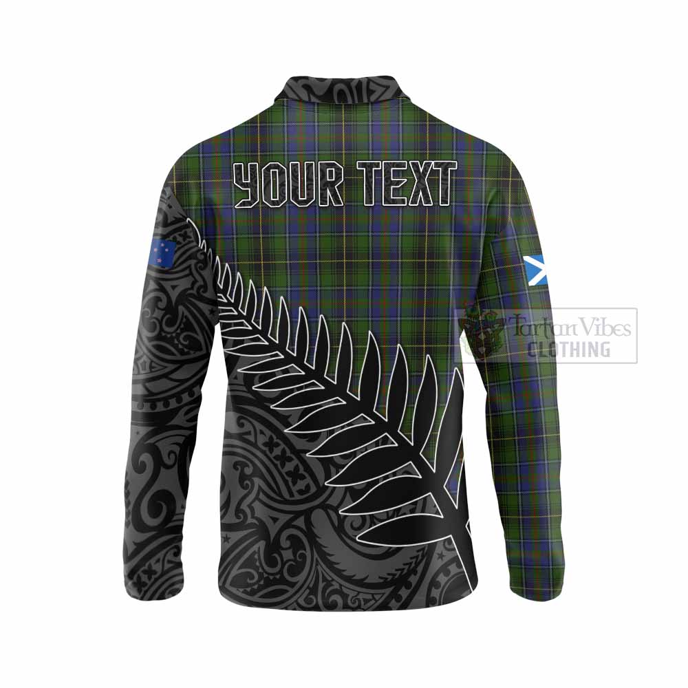 Tartan Vibes Clothing MacInnes (McInnes) Crest Tartan Long Sleeve Polo Shirt with New Zealand Silver Fern Half Style