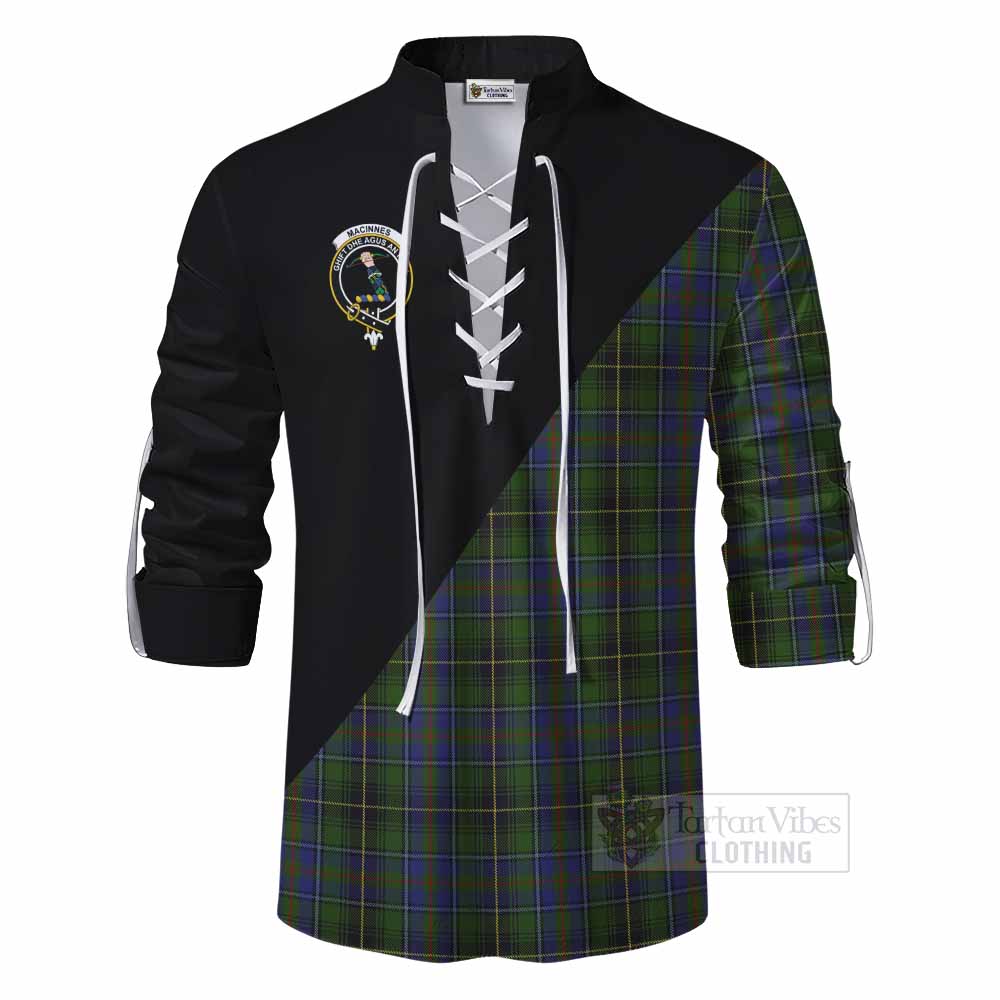 Tartan Vibes Clothing MacInnes (McInnes) Tartan Ghillie Kilt Shirt with Family Crest and Military Logo Style
