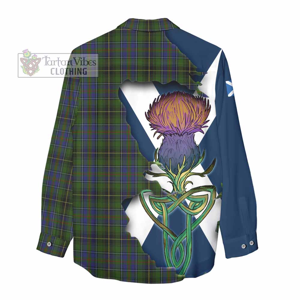 Tartan Vibes Clothing MacInnes (McInnes) Tartan Family Crest Women's Casual Shirt Scottish Thistle Celtic Inspired