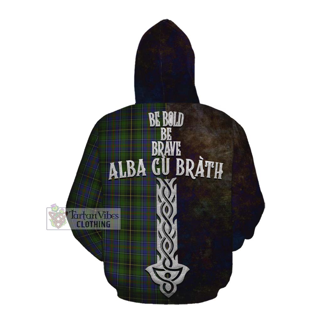 Tartan Vibes Clothing MacInnes (McInnes) Tartan Family Crest Cotton Hoodie Alba Gu Brath Be Brave Lion Ancient Style