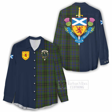 Tartan Vibes Clothing MacInnes (McInnes) Tartan Women's Casual Shirt Alba with Scottish Lion Royal Arm Half Style