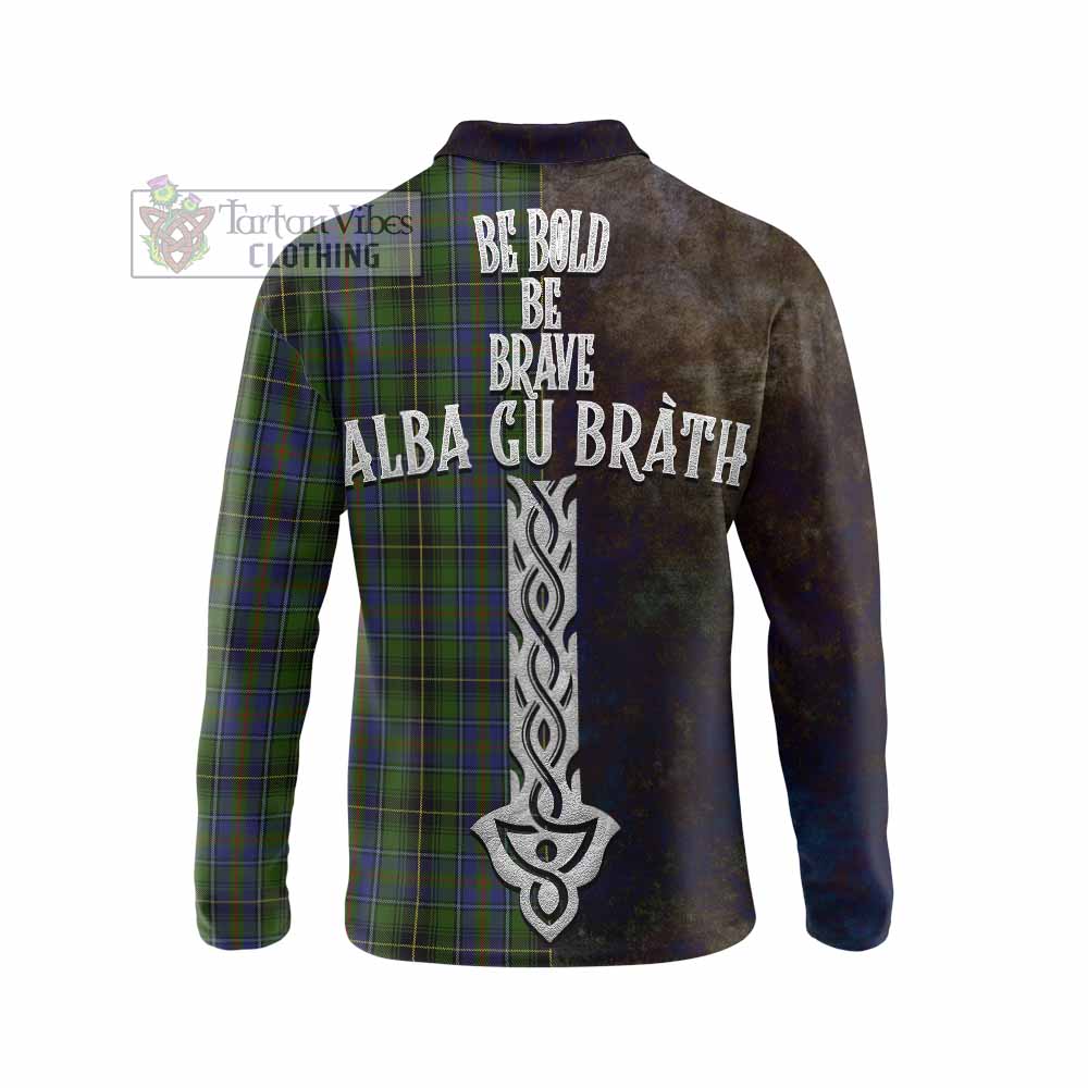 Tartan Vibes Clothing MacInnes (McInnes) Tartan Family Crest Long Sleeve Polo Shirt Alba Gu Brath Be Brave Lion Ancient Style