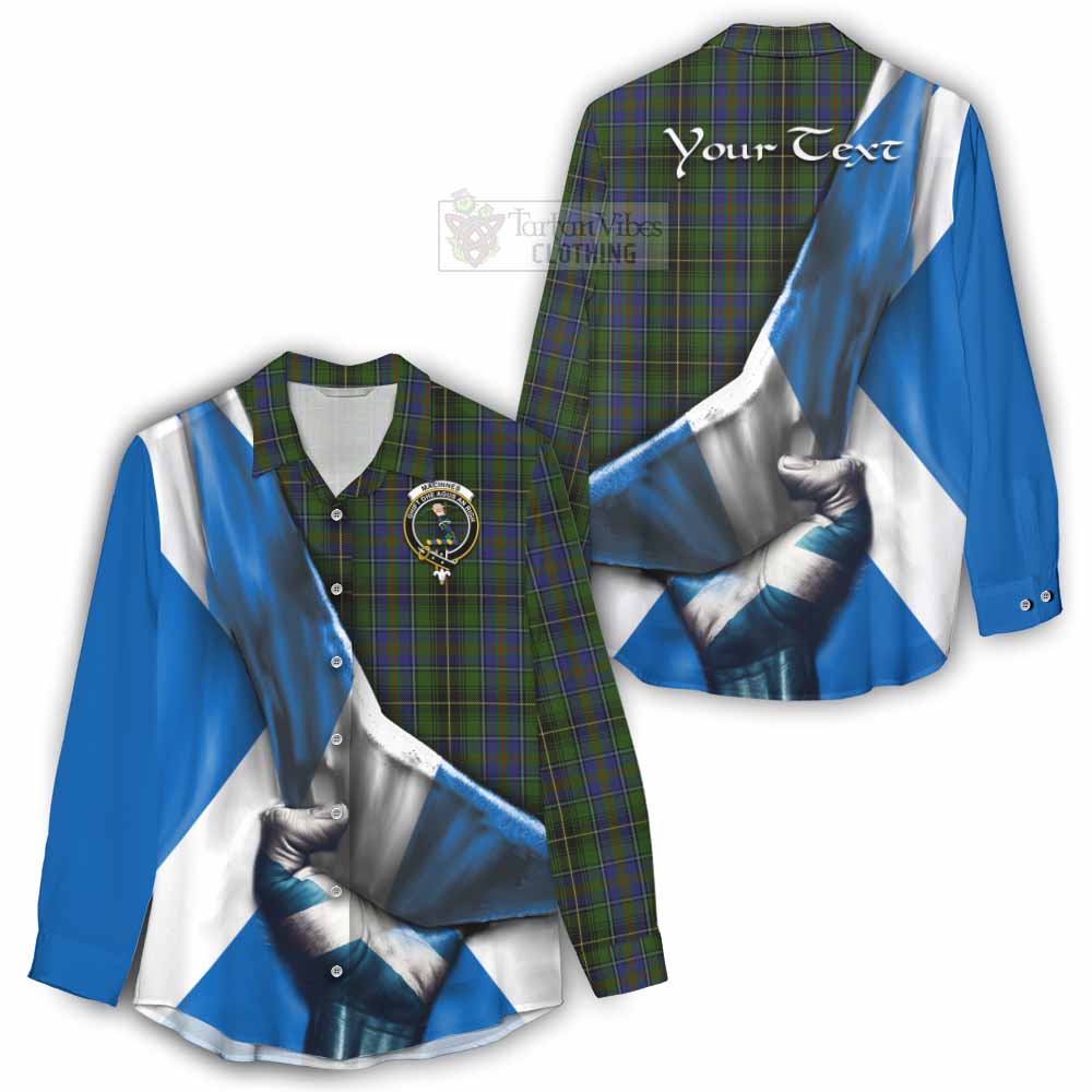 Tartan Vibes Clothing MacInnes (McInnes) Tartan Women's Casual Shirt with Family Crest Scotland Patriotic Style