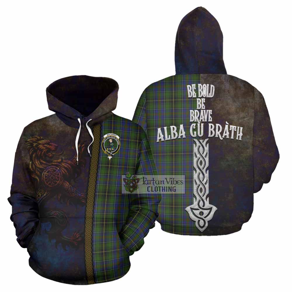 Tartan Vibes Clothing MacInnes (McInnes) Tartan Family Crest Hoodie Alba Gu Brath Be Brave Lion Ancient Style