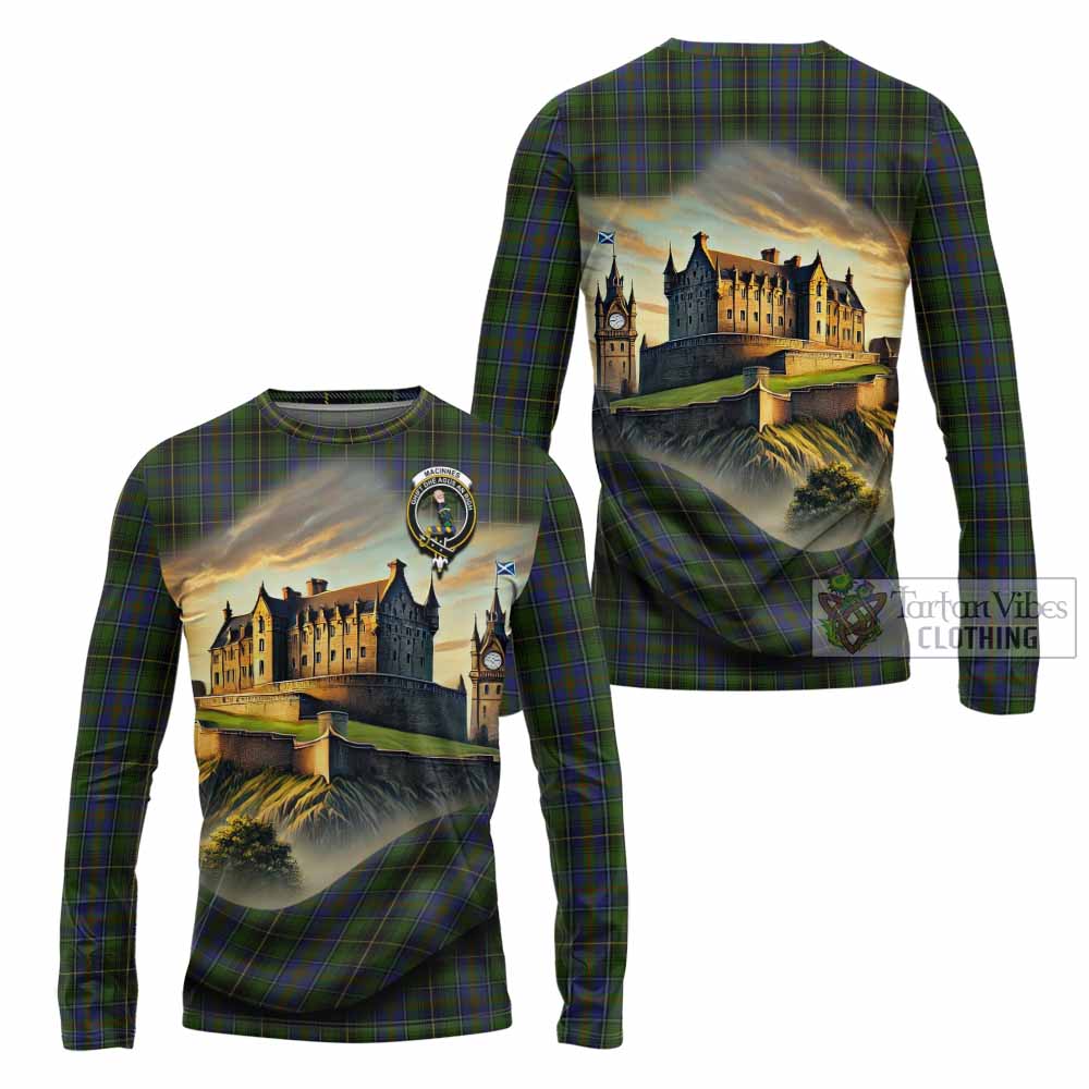 Tartan Vibes Clothing MacInnes (McInnes) Tartan Family Crest Long Sleeve T-Shirt with Scottish Ancient Castle Style