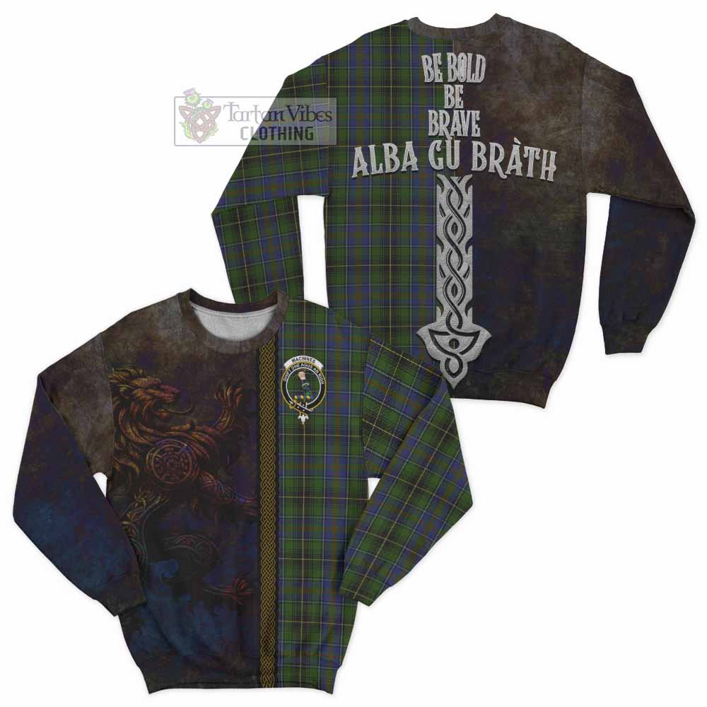 Tartan Vibes Clothing MacInnes (McInnes) Tartan Family Crest Sweatshirt Alba Gu Brath Be Brave Lion Ancient Style