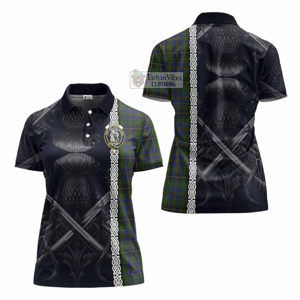 Tartan Vibes Clothing MacInnes (McInnes) Tartan Women's Polo Shirt with Family Crest Cross Sword Thistle Celtic Vibes