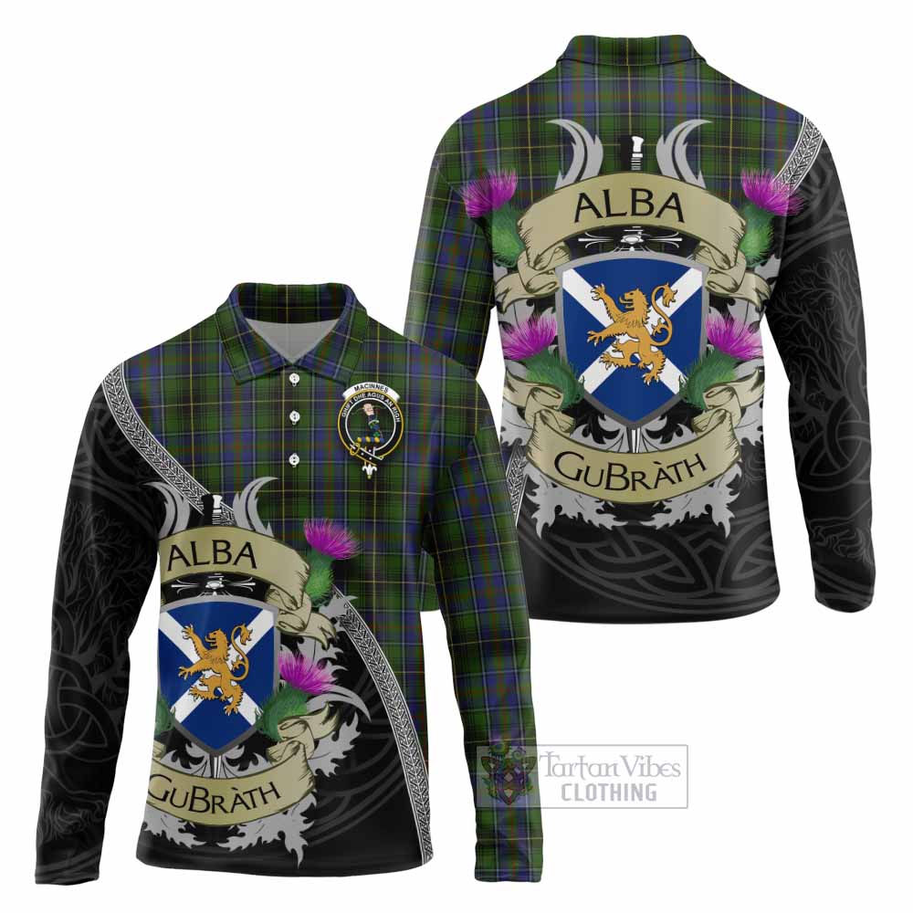 Tartan Vibes Clothing MacInnes (McInnes) Tartan Family Crest Long Sleeve Polo Shirt Lion Rampant Royal Thistle Shield Celtic Inspired