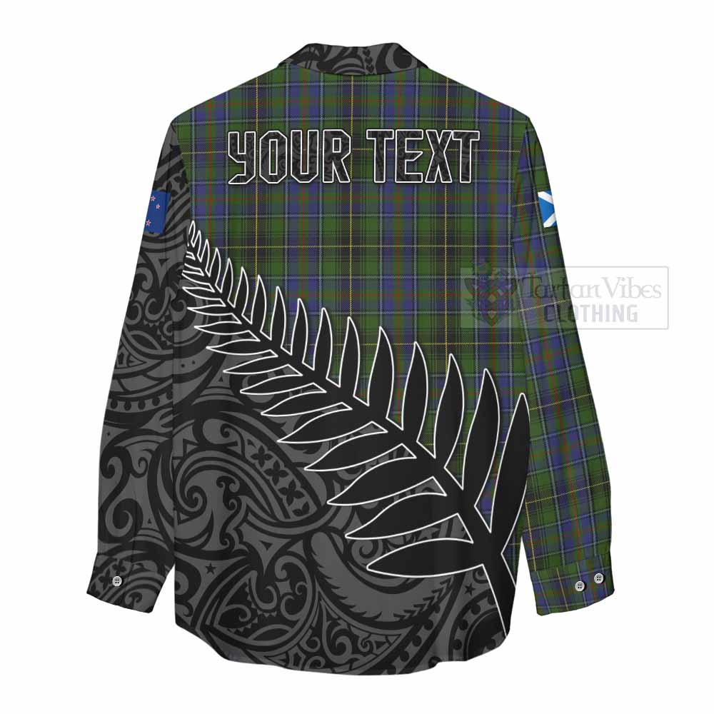 Tartan Vibes Clothing MacInnes (McInnes) Crest Tartan Women's Casual Shirt with New Zealand Silver Fern Half Style