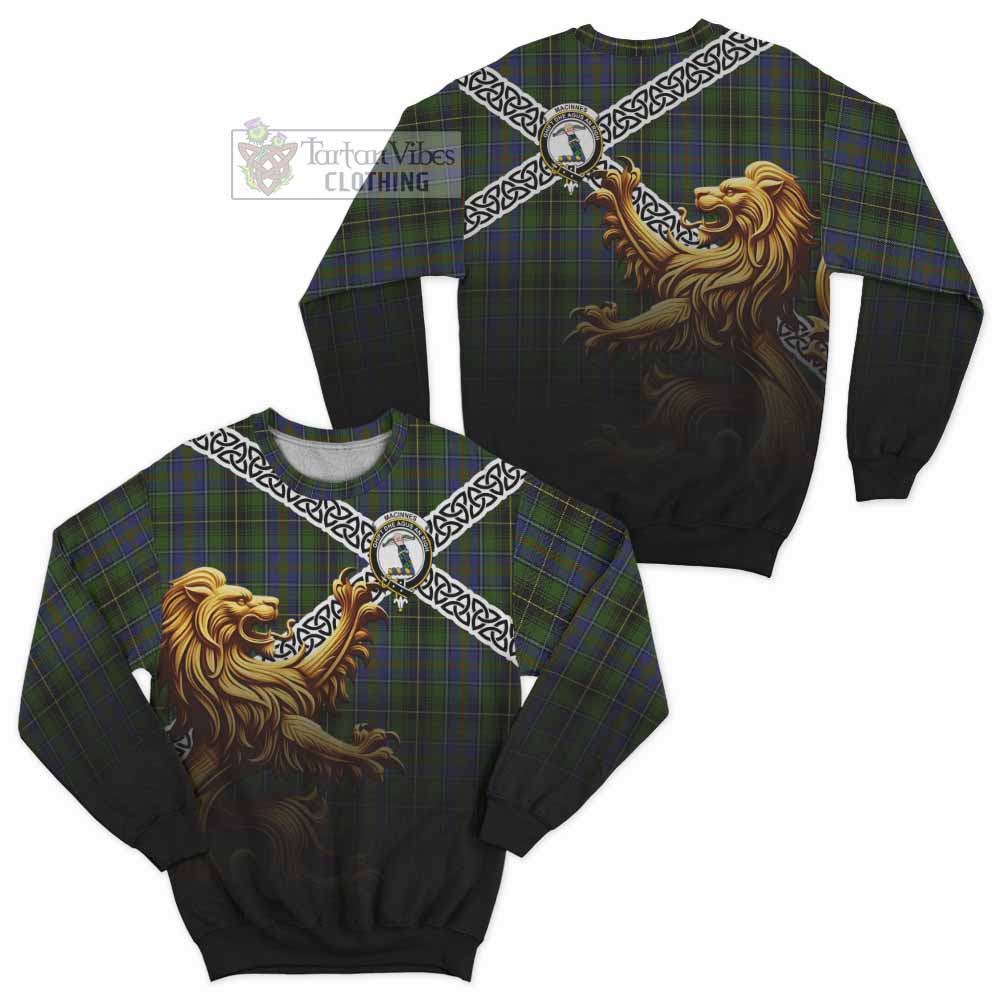 Tartan Vibes Clothing MacInnes (McInnes) Crest Tartan Sweatshirt with Golden Lion Emblem Celtic Style