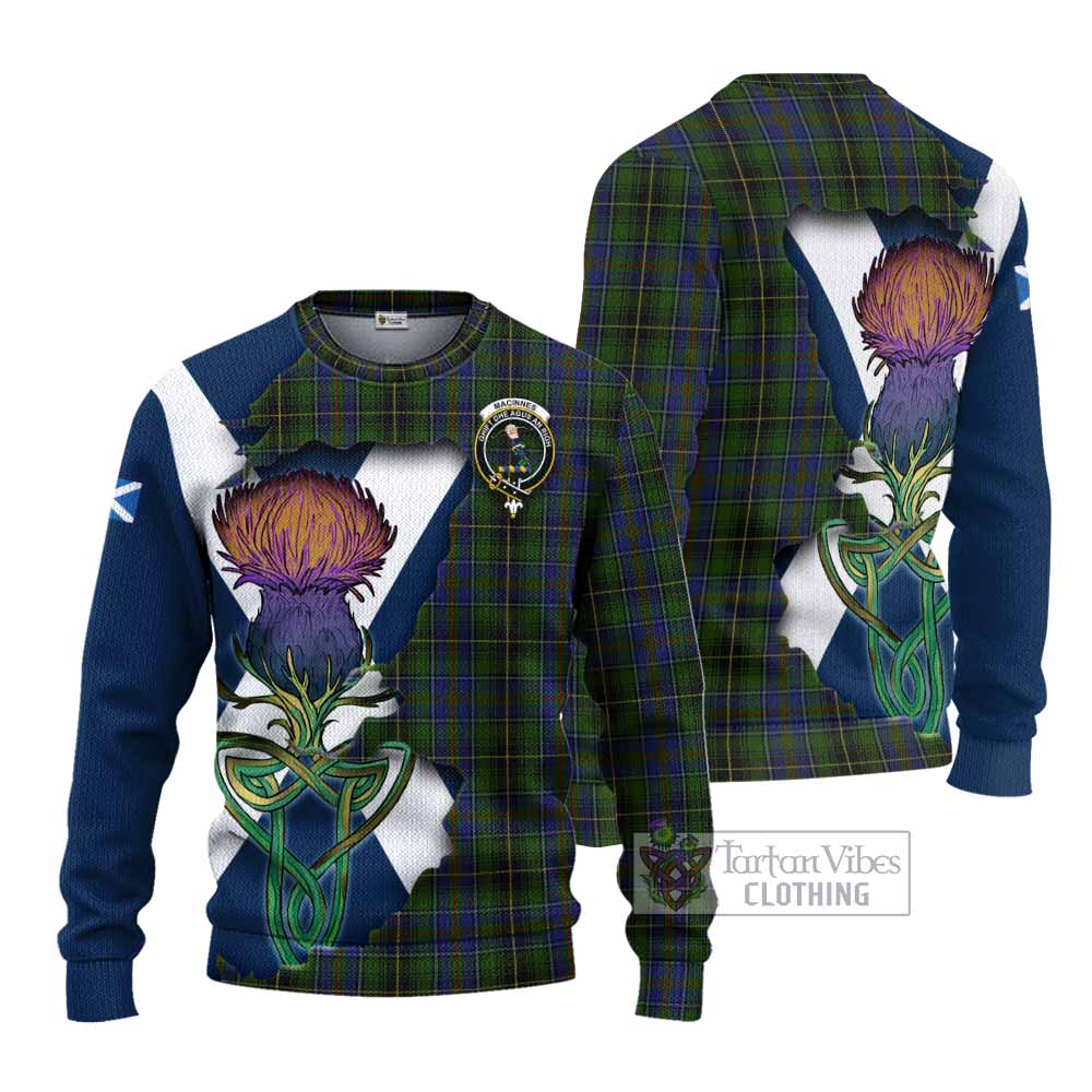 Tartan Vibes Clothing MacInnes (McInnes) Tartan Family Crest Knitted Sweater Scottish Thistle Celtic Inspired