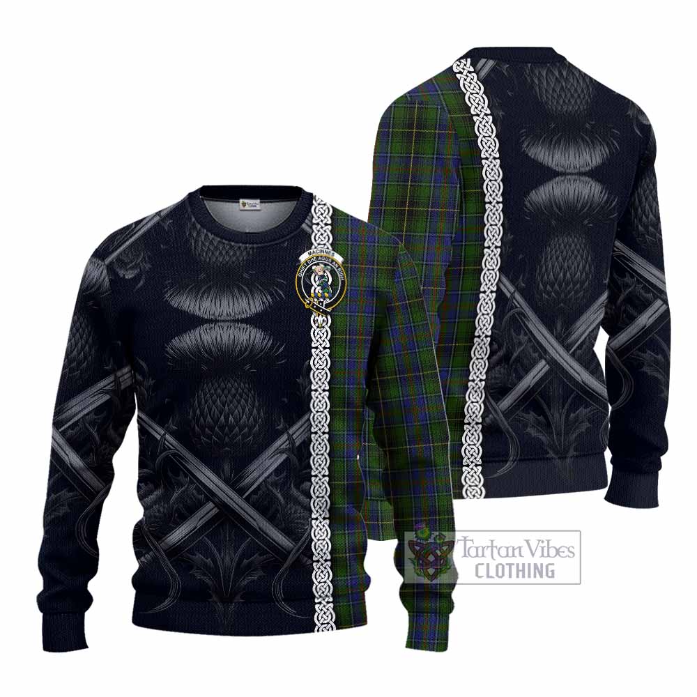 Tartan Vibes Clothing MacInnes (McInnes) Tartan Knitted Sweater with Family Crest Cross Sword Thistle Celtic Vibes