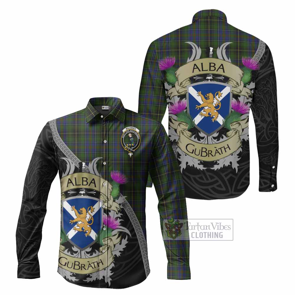 Tartan Vibes Clothing MacInnes (McInnes) Tartan Family Crest Long Sleeve Button Shirt Lion Rampant Royal Thistle Shield Celtic Inspired