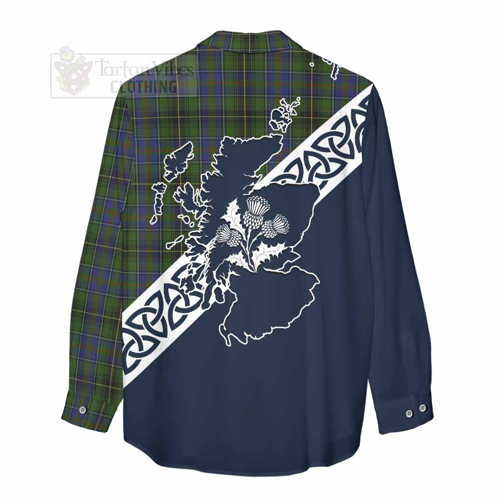 Tartan Vibes Clothing MacInnes (McInnes) Tartan Women's Casual Shirt Featuring Thistle and Scotland Map