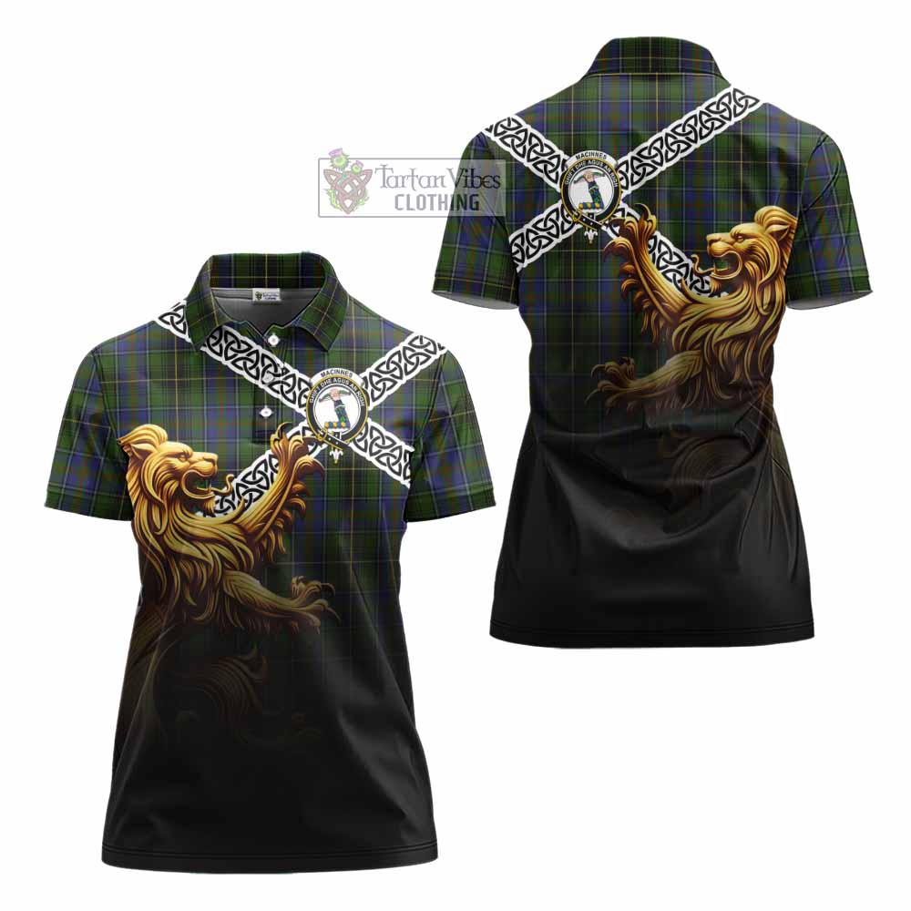 Tartan Vibes Clothing MacInnes (McInnes) Crest Tartan Women's Polo Shirt with Golden Lion Emblem Celtic Style