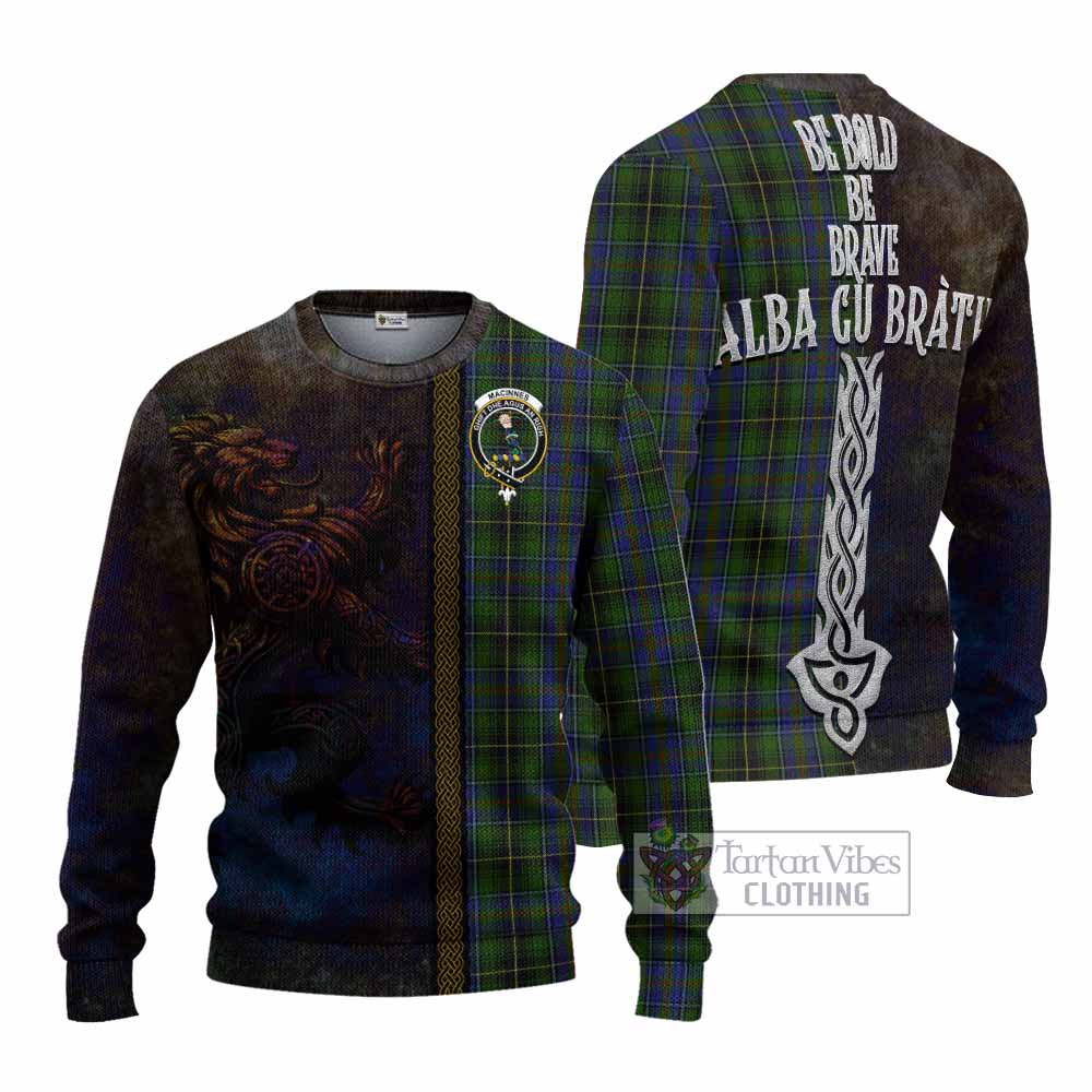 Tartan Vibes Clothing MacInnes (McInnes) Tartan Family Crest Knitted Sweater Alba Gu Brath Be Brave Lion Ancient Style
