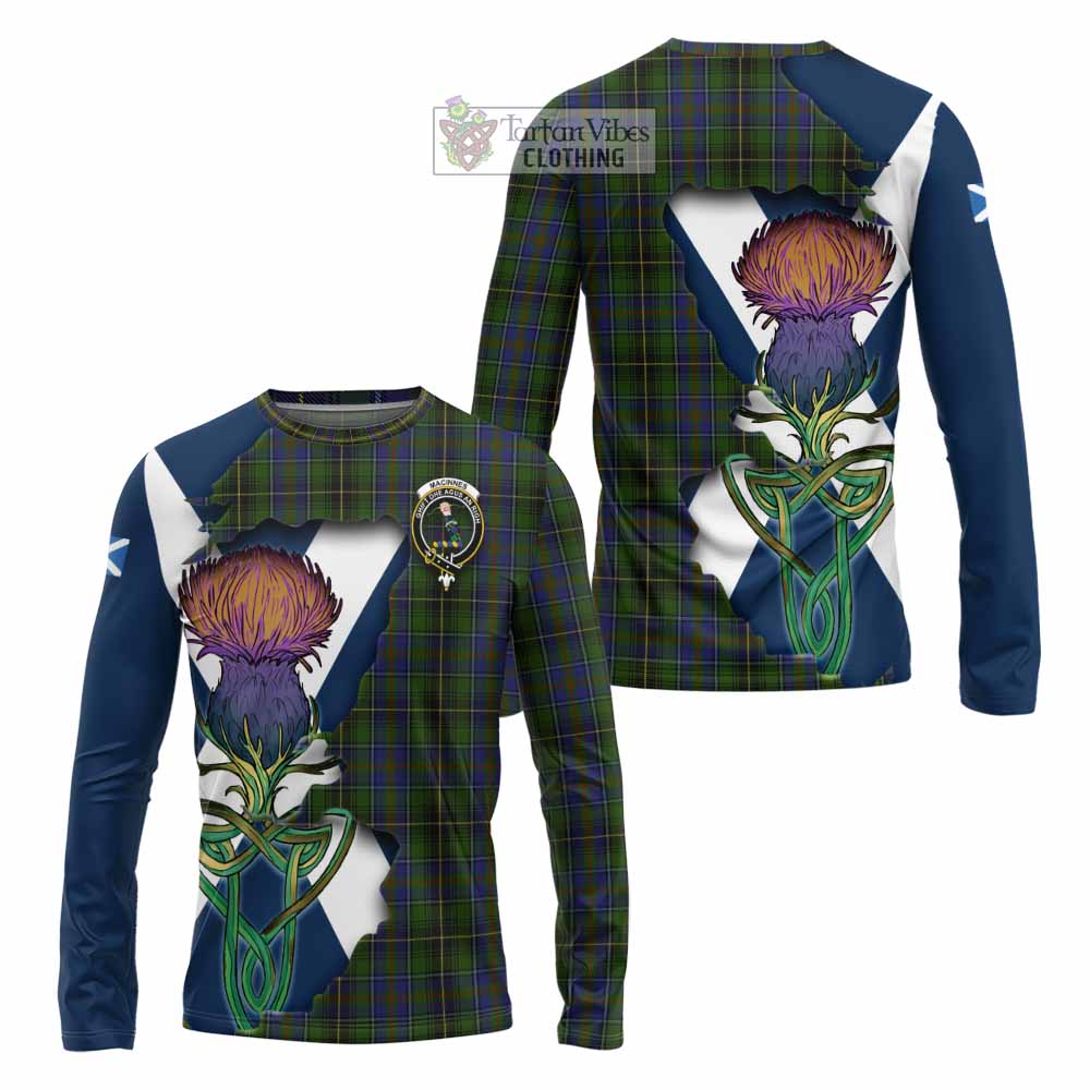 Tartan Vibes Clothing MacInnes (McInnes) Tartan Family Crest Long Sleeve T-Shirt Scottish Thistle Celtic Inspired
