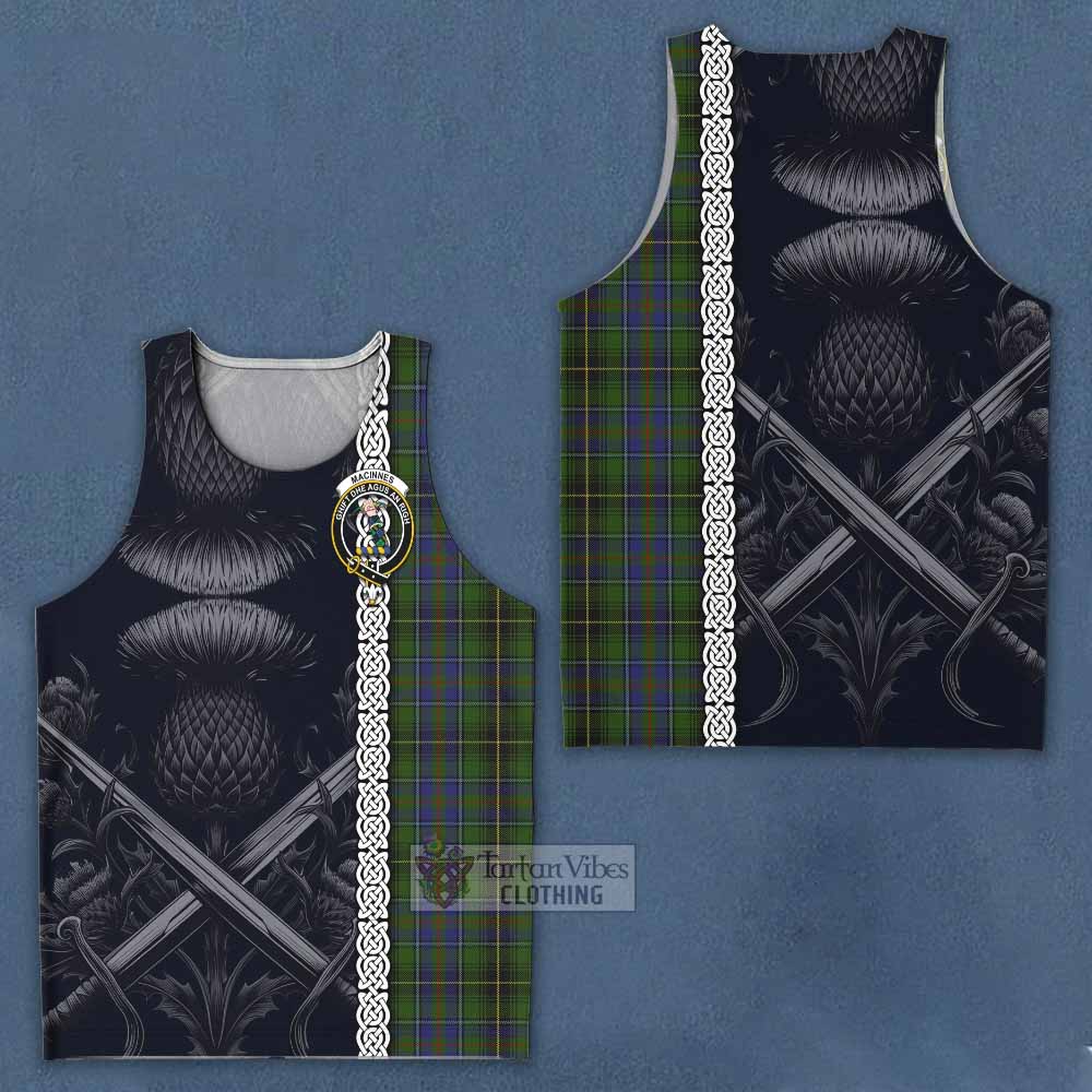 Tartan Vibes Clothing MacInnes (McInnes) Tartan Men's Tank Top with Family Crest Cross Sword Thistle Celtic Vibes