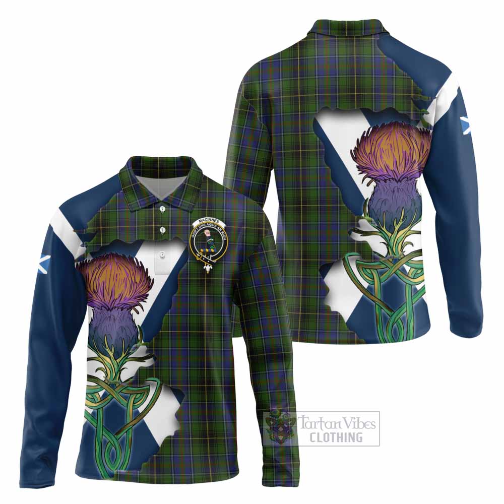 Tartan Vibes Clothing MacInnes (McInnes) Tartan Family Crest Long Sleeve Polo Shirt Scottish Thistle Celtic Inspired