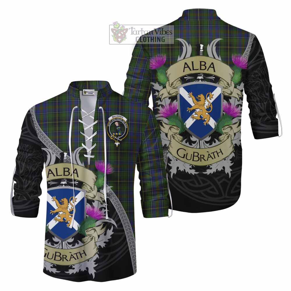 Tartan Vibes Clothing MacInnes (McInnes) Tartan Family Crest Ghillie Kilt Shirt Lion Rampant Royal Thistle Shield Celtic Inspired