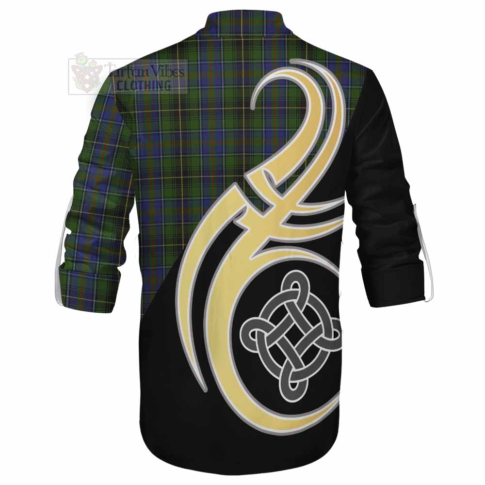 Tartan Vibes Clothing MacInnes (McInnes) Tartan Ghillie Kilt Shirt with Family Crest and Celtic Symbol Style